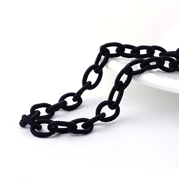 Handmade Nylon Cable Chains Loop, Oval, Black, 12~14x7~10x2mm, about 95cm/strand, 37.4 inch