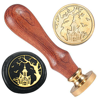 Wax Seal Stamp Set, Halloween Brass Sealing Wax Stamp Head, with Wood Handle, for Envelopes Invitations, Gift Card, Castle, 83x22mm, Stamps: 25x14.5mm