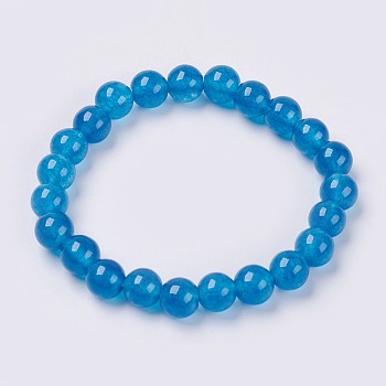 Natural Jade Beaded Stretch Bracelet, Dyed, Round, Dodger Blue, 2 inch(5cm), Beads: 8mm, about 22pcs/strand