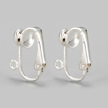 Iron Clip-on Earring Findingsfor Non-Pierced Ears, Silver Color Plated, about 13.5mm wide, 15.5mm long, 7mm thick, Hole: about 1.2mm