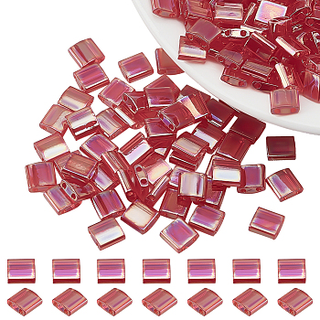 152Pcs MIYUKI TILA Beads, Transparent Japanese Seed Beads, 2-Hole, Square, (TL254) Transparent Red AB, 5x5x1.9mm, Hole: 0.8mm