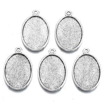 Tibetan Style Alloy Pendant Cabochon Settings, Cadmium Free & Lead Free, Oval, Antique Silver, Tray: 24.5x17.5mm, 30.5x19.5x2mm, Hole: 2mm, about 454pcs/1000g