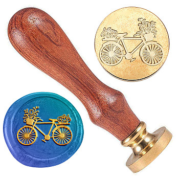 Wax Seal Stamp Set, Golden Tone Brass Sealing Wax Stamp Head, with Wood Handle, for Envelopes Invitations, Bicycle, 83x22mm, Stamps: 25x14.5mm