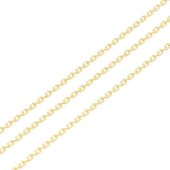 Brass Cable Chains, Long-Lasting Plated, with Spool, Cadmium Free & Lead Free, Soldered, Real 18K Gold Plated, 2x1.3x0.3mm, about 32.8 Feet(10m)/roll