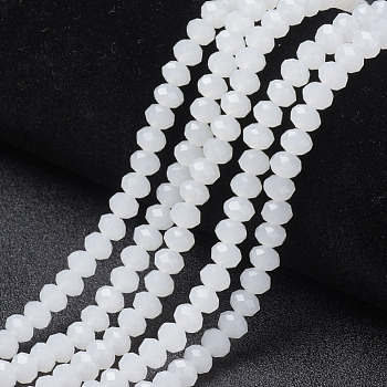 Glass Beads Strands, Imitation Jade, Faceted, Rondelle, White, 4x3mm, Hole: 0.4mm, about 130pcs/strand, 16.54 inch(42cm)