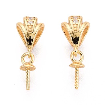 925 Sterling Silver Micro Pave Cubic Zirconia Snap on Bails, Golden, 14.5x5.5x4.5mm, Hole: 4.5x2.5mm, Pin: 0.7mm