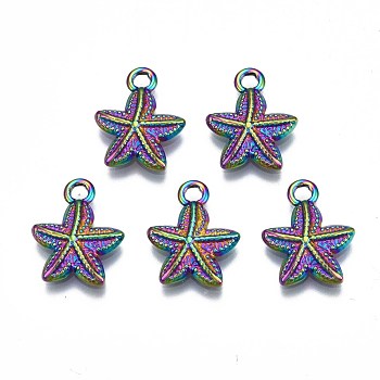 304 Stainless Steel Charms, Cadmium Free & Nickel Free & Lead Free, Starfish, Rainbow Color, 15.5x12.5x2.5mm, Hole: 2mm