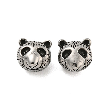 Animal 304 Stainless Steel Beads, Antique Silver, Panda, 8.5x9x9mm, Hole: 2mm
