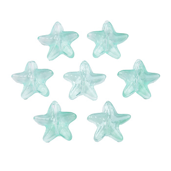 Transparent Spray Painted Glass Beads, Starfish, Turquoise, 14x15x6.5mm, Hole: 1mm