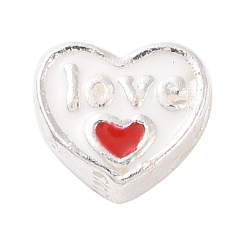 925 Sterling Silver Beads, with Enamel, Heart, Red, 5.5x6.5x3.5mm, Hole: 1.3mm