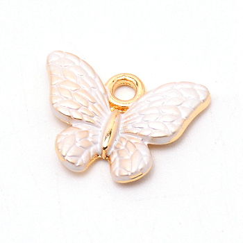Alloy Enamel Pendant, Butterfly, Cadmium Free & Lead Free, Light Gold, White, 13x17.5x2.5mm, Hole: 2mm