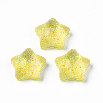 Translucent Acrylic Cabochons, with Glitter Powder, Star, Yellow, 16x16.5x9mm