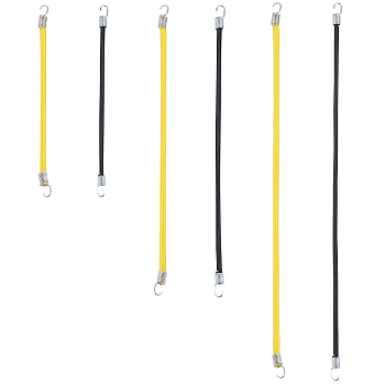 6Pcs 3 Size Rubber Cord, with Iron Finding, Binding Cord, Yellow & Black, Mixed Color, 110x3mm