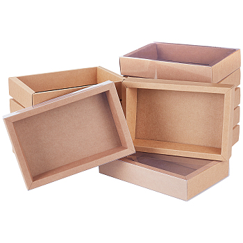 Drawer Kraft Paper Box, Festival Gift Wrapping Boxes, Gift Packaging Boxes, for Jewelry, Wedding Party, with PVC Plastic Windows, BurlyWood, 15x9x5.2cm