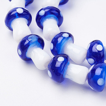 Handmade Lampwork Beads Strands, Mushroom, Blue, 11.5~14.5x9~11mm, Hole: 1mm, about 25pc/strand, 13.54 inch(34.4cm)
