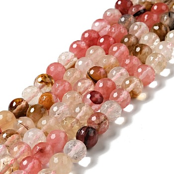 Cherry Quartz Glass Beads Strands, Round, Faceted, 10mm, Hole: 1.2~1.4mm, about 37~38pcs/strand, 14.25''~14.76''(36.2~37.5cm)