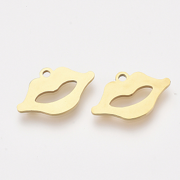 201 Stainless Steel Charms, Laser Cut Pendants, Lip, Golden, 10x16.5x1mm, Hole: 1.2mm