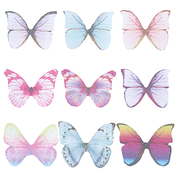 180Pcs 9 Style Two Tone Polyester Fabric Wings Crafts Decoration, for DIY Jewelry Crafts Earring Necklace Hair Clip Decoration, Butterfly, Mixed Color, 33~37x40~43mm, 20pcs/style
