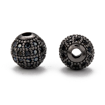 Brass Cubic Zirconia Beads, Round, Gunmetal, 8mm, Hole: 1.5mm