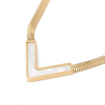 Synthetic Shell Initial Letter V Pendant Necklace, Gold Plated 304 Stainless Steel Jewelry for Women, White, 15.91 inch(40.4cm)