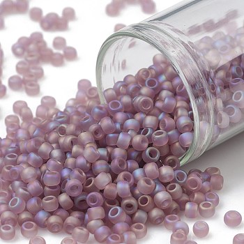 TOHO Round Seed Beads, Japanese Seed Beads, (166F) Transparent AB Frost Light Amethyst, 8/0, 3mm, Hole: 1mm, about 1110pcs/50g