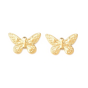 304 Stainless Steel Pendants, Butterfly Charms, Real 18K Gold Plated, 10.5x15x1.5mm, Hole: 0.7mm