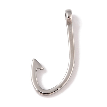 Non-Tarnish 304 Stainless Steel Hook Clasps, Fish Hook Charms, For Leather Cord Bracelets Making, Hook, Polished, Stainless Steel Color, 39x19.5x7mm, Hole: 4mm