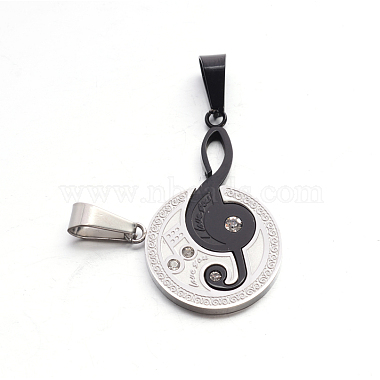 Valentine's Couple Jewelry 304 Stainless Steel Rhinestone Flat Round and Musical Note with Word Love You Pendants(STAS-E090-74)-2