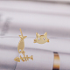 Real 18K Gold Plated Brass Cubic Zirconia Kitten Dangle Stud Earrings(EJEW-EE0001-213)-2