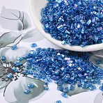 MIYUKI Half TILA Beads, Japanese Seed Beads, 2 Hole, (HTL291) Transparent Capri Blue AB, 5x2.3x1.9mm, Hole: 0.8mm, about 250pcs/10g(X-SEED-J020-HTL0291)