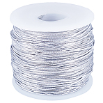 1 Roll Round Polyester Elastic Cord, for Jewelry, Gift Packaging, Silver, 1mm, about 110m/Roll(EW-GF0001-03A)