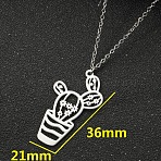 304 Stainless Steel Cutout Cactus Potted Plant Pendant Necklaces for Women, Tarnish Free, Stainless Steel Color, 17.72 inch(45cm), pendant: 36x21mm(WGA529A-02)