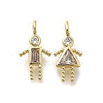 Brass Micro Pave Cubic Zirconia Pendants, 12 Birthstones Charms, Human, with Jump Ring, Lead Free & Cadmium Free, Real 18K Gold Plated, White, 14.5~15x7~7.7x2~2.5mm, Hole: 2x2.5mm(KK-D339-02G-04)