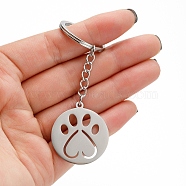 201 Stainless Steel Hollow Cat Paw Print Pendant Keychain, for Car Backpack Pendant Gift, Stainless Steel Color, 2.7x2.7cm(PW-WG99961-02)