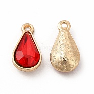Faceted Glass Rhinestone Pendants, with Golden Zinc Alloy Setting, Teardrop Charm, Light Siam, 18x9.5x5.5mm, Hole: 1.5mm(FIND-G049-01G-06)