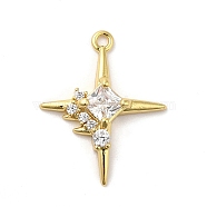 Brass Micro Pave Cubic Zirconia Pendants, Lead Free & Cadmium Free, Long-Lasting Plated, Star Charm, Real 18K Gold Plated, 18x14x3mm, Hole: 1mm(KK-Q772-04G)