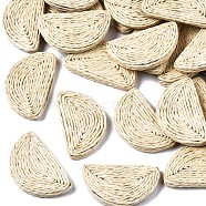 Handmade Reed Cane/Rattan Woven Beads, For Making Straw Earrings and Necklaces, No Hole/Undrilled, Half Round, Floral White, 51~53x30~32x7~8mm(WOVE-S119-20B)