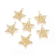 Brass Pendants, Long-Lasting Plated, Star, Real 18K Gold Plated, 20x18.5x1.5mm, Hole: 1.4mm(X-KK-G389-14G)