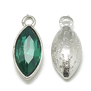 Alloy Glass Pendants, Faceted, Horse Eye, Platinum, Sea Green, 20x9x5mm, Hole: 1.5mm(PALLOY-T041-7x15mm-15)
