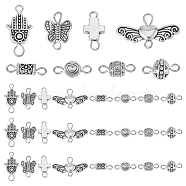 Elite 160Pcs 8 Styles Tibetan Style Alloy Connector Charms, with Iron Double Loops, Butterfly & Cross & Heart, Mixed Shapes, Antique Silver, 13~18x8~23.5x3~5.5mm, Hole: 1.6~2.5mm, 20pcs/style(FIND-PH0008-10)