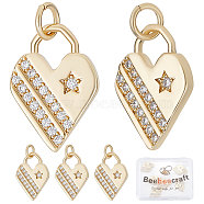 Beebeecraft 6Pcs Brass Micro Pave Cubic Zirconia Pendants, with Jump Ring, Real 18K Gold Plated, Long-Lasting Plated, Lead Free & Cadmium Free & Nickel Free, Heart with Star, Clear, 17x12x2mm, Jump Ring: 5x1mm, 3mm Inner Diameter(KK-BBC0003-19)