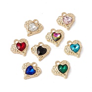 Alloy Pendants, with Glass, Golden, Heart Charm, Mixed Color, 18x17x5.5mm, Hole: 2.5mm(PALLOY-K259-07)