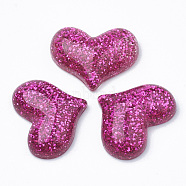 Resin Cabochons, with Glitter Powder, Heart, Medium Violet Red, 16.5x21.5x6~7mm(X-CRES-Q197-55C)