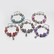 Alloy Rhinestone Enamel European Beaded Bracelets, with Resin European Beads, Brass Chains and Alloy Clasps, Mixed Color, 180mm(BJEW-I182-M)