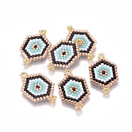 MIYUKI & TOHO Handmade Japanese Seed Beads Links, Loom Pattern, Hexagon, Colorful, 15x25~26x1.7mm, Hole: 1.5mm(SEED-A029-HC21)
