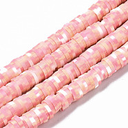Handmade Polymer Clay Beads Strands, for DIY Jewelry Crafts Supplies, Heishi Beads, Disc/Flat Round, Pink, 6x0.5~1mm, Hole: 1.8mm, about 320~447pcs/strand, 15.75 inch~16.14 inch(40~41cm)(CLAY-N008-010-212)