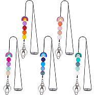 BENECREAT 5Pcs 5 Colors Rainbow Silicone Keychain, with Alloy Swivel Hook, Iron Clasps, 304 Stainless Steel Split Key Rings and Plastic Breakaway Clasps, Nylon Thread, Mixed Color, 400mm, 1pc/color(KEYC-BC0001-09)