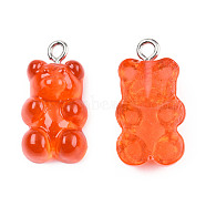 Resin Pendants, with Platinum Tone Iron Loop, Imitation Food, Bear, Coral, 20.5~22.5x11.5x7mm, Hole: 2mm(X-CRES-T017-001D)