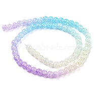Spray Painted Crackle Glass Beads Strands, Gradient Color, Segmented Multi-color Beads, Round, Orchid, 6mm, Hole: 1mm, about 60pcs/strand, 14.96~15.04 inch(38~38.2cm)(DGLA-C002-6mm-07)