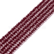 Transparent Glass Beads Strands, Faceted, Round, Dark Red, 3mm, Hole: 0.8mm, about 127~139pcs/strand, 14.09~14.53 inch(35.8~36.9cm)(GLAA-C019-01B-09)